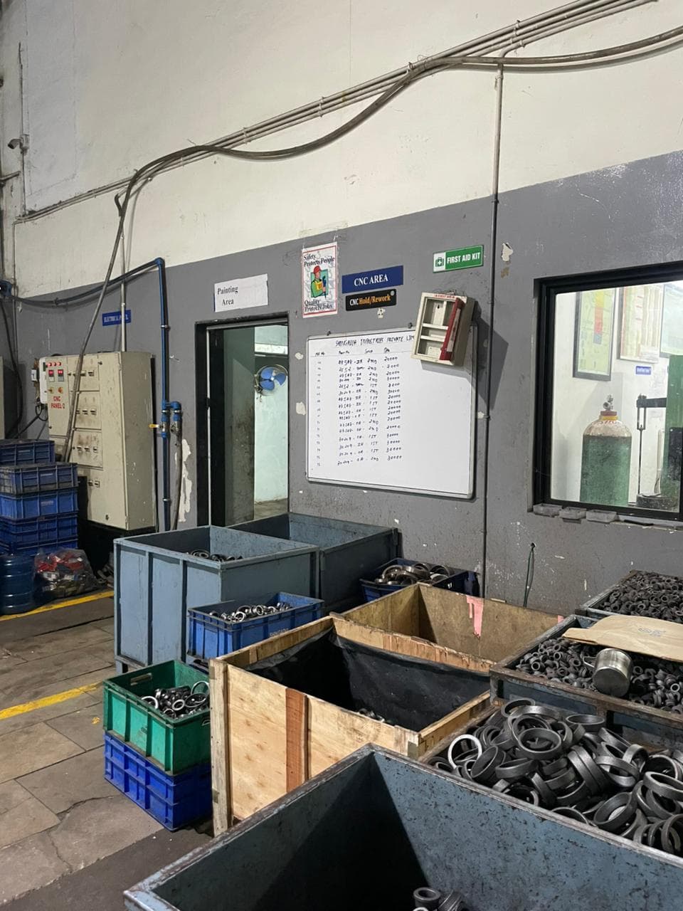 Production supervisors reviewing plans inside the plant.